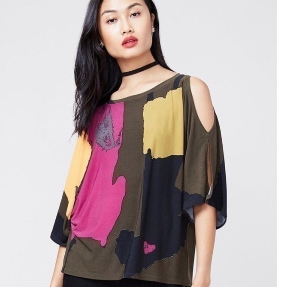 RACHEL ROY WOMENS COLD SHOULDER PATTERNED TOP sz M